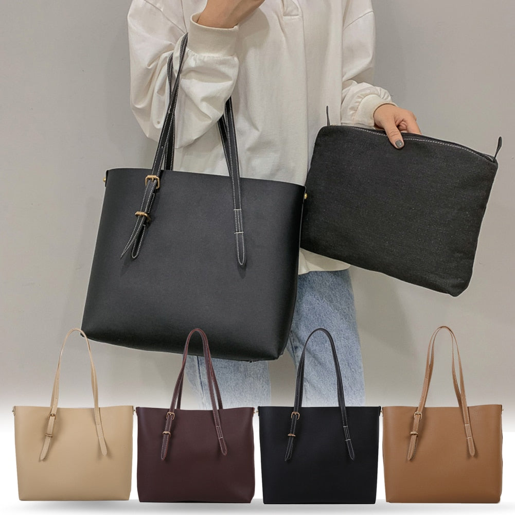2pcs/Set PU Leather Handbag Women Large Capacity Casual Shoulder Clutch Bag Female Shoulder Bag Ladies' Crossbody Travel