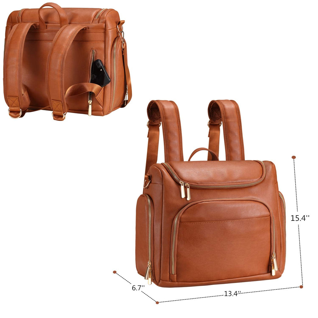 7-in-1 Baby Diaper Bag Solid PU Leather Mummy Maternity Bag Large Capacity Travel Back Pack Stroller Bags with Changing Pad