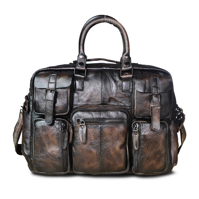 Men Real Leather Antique Large Capacity Travel Briefcase Business 15.6" Laptop Case Attache Messenger Bag Portfolio