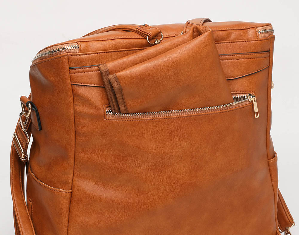 Baby Diaper Bag Backpack Solid PU Leather Mummy Maternity Bag Large Capacity Travel Back Pack Stroller Bags with Changing Pad