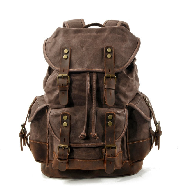 Men's outdoor shoulder casual student bag large capacity travel backpack canvas leather climbing bag