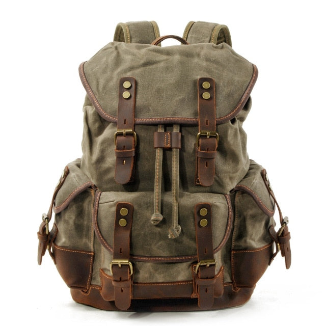Men's outdoor shoulder casual student bag large capacity travel backpack canvas leather climbing bag
