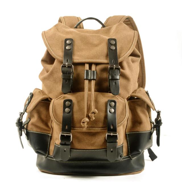 Men's outdoor shoulder casual student bag large capacity travel backpack canvas leather climbing bag