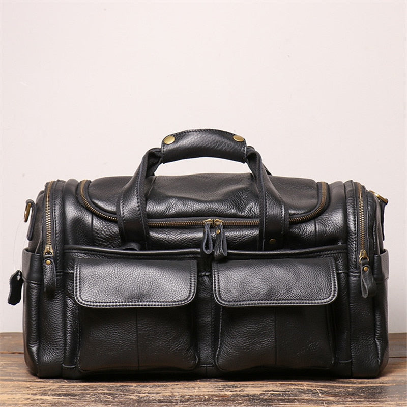 High Quality Large Big Vintage Brown Black Genuine Leather Business Men Travel Bags Shoulder Messenger Duffle Bag