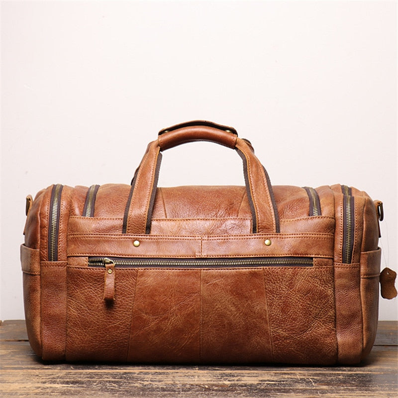 High Quality Large Big Vintage Brown Black Genuine Leather Business Men Travel Bags Shoulder Messenger Duffle Bag