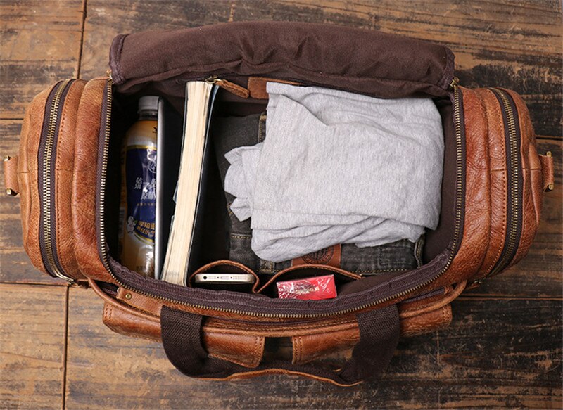 High Quality Large Big Vintage Brown Black Genuine Leather Business Men Travel Bags Shoulder Messenger Duffle Bag