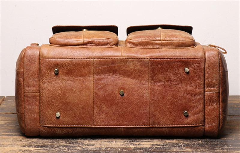 High Quality Large Big Vintage Brown Black Genuine Leather Business Men Travel Bags Shoulder Messenger Duffle Bag
