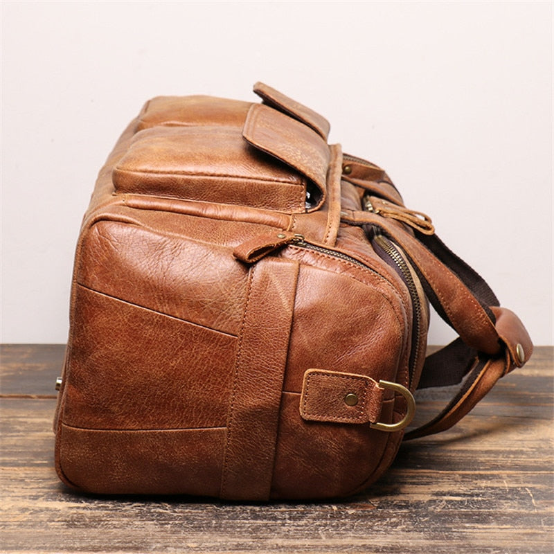 High Quality Large Big Vintage Brown Black Genuine Leather Business Men Travel Bags Shoulder Messenger Duffle Bag