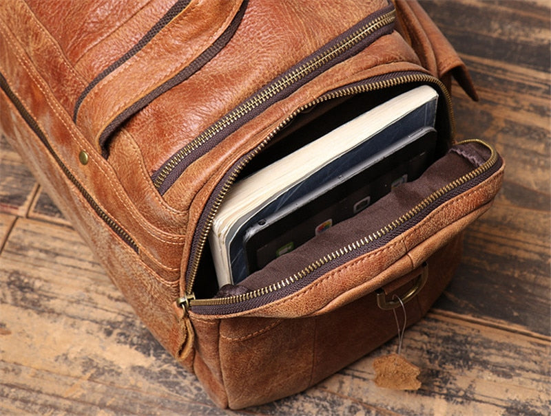 High Quality Large Big Vintage Brown Black Genuine Leather Business Men Travel Bags Shoulder Messenger Duffle Bag