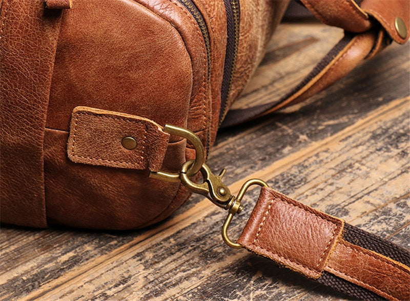 High Quality Large Big Vintage Brown Black Genuine Leather Business Men Travel Bags Shoulder Messenger Duffle Bag