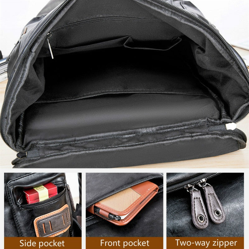 Men's Large Leather Antitheft Travel Backpack Laptop Bags Men Black Bagpack Boy Big Capacity School Male Business Shoulder Bag