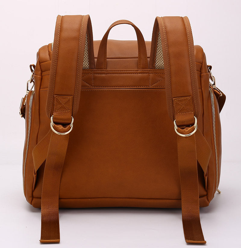 7-in-1 Baby Diaper Bag Solid PU Leather Mummy Maternity Bag Large Capacity Travel Back Pack Stroller Bags with Changing Pad