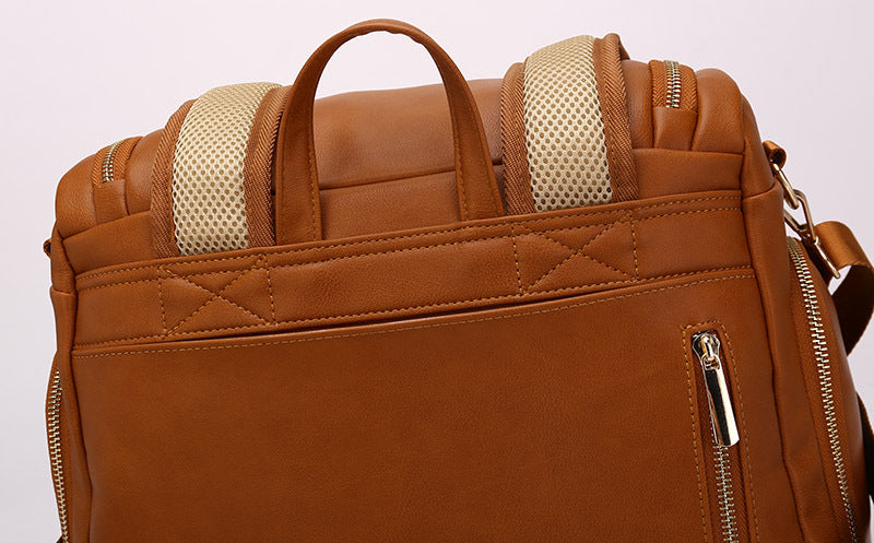 7-in-1 Baby Diaper Bag Solid PU Leather Mummy Maternity Bag Large Capacity Travel Back Pack Stroller Bags with Changing Pad