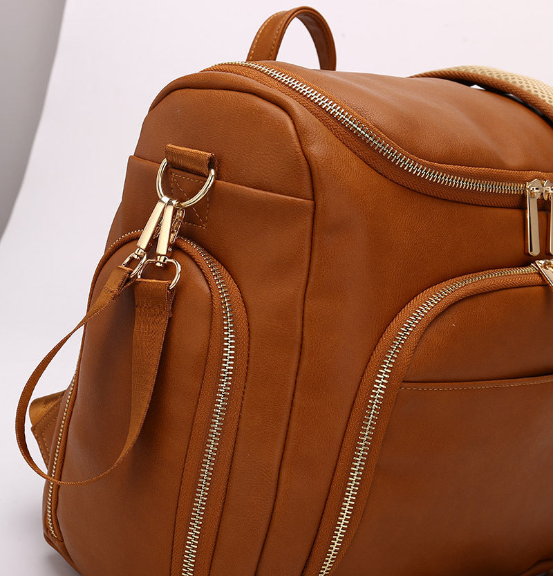 7-in-1 Baby Diaper Bag Solid PU Leather Mummy Maternity Bag Large Capacity Travel Back Pack Stroller Bags with Changing Pad