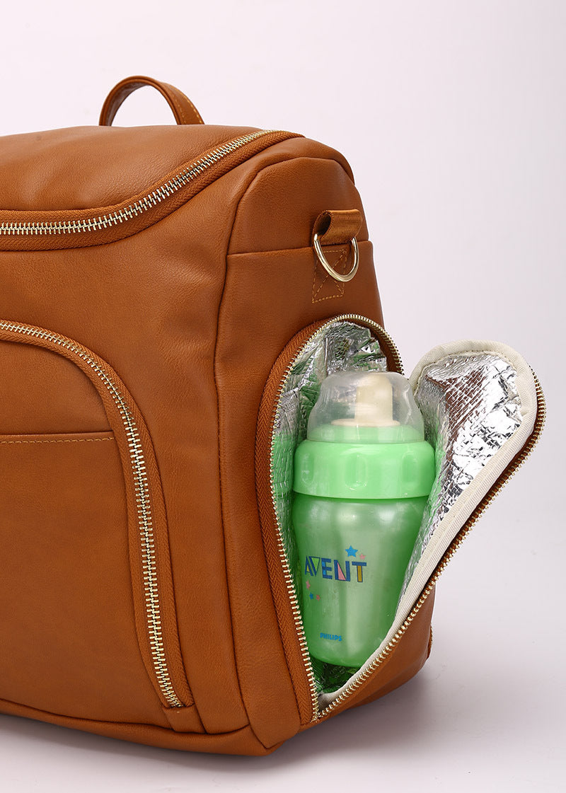 7-in-1 Baby Diaper Bag Solid PU Leather Mummy Maternity Bag Large Capacity Travel Back Pack Stroller Bags with Changing Pad