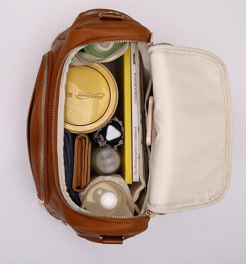 7-in-1 Baby Diaper Bag Solid PU Leather Mummy Maternity Bag Large Capacity Travel Back Pack Stroller Bags with Changing Pad