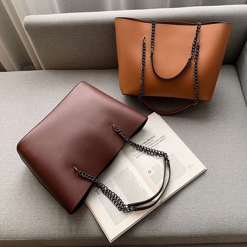 Designer PU Leather Shoulder Bags For Women 2021 Chain High Capacity Handbags Travel Luxury Hand Bag Female Large Shoulder Bag