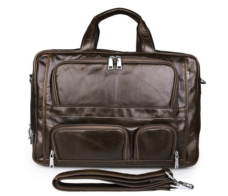 Large Capacity Real Genuine Leather Men Messenger Business Travel 15.6'' Laptop Briefcase Bag