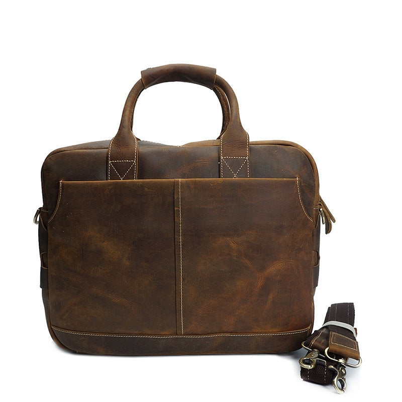 Crazy Horse Leather Brand Crossbody Shoulder 17" laptop Handbag Vintage large Male Briefcase Travel Bag