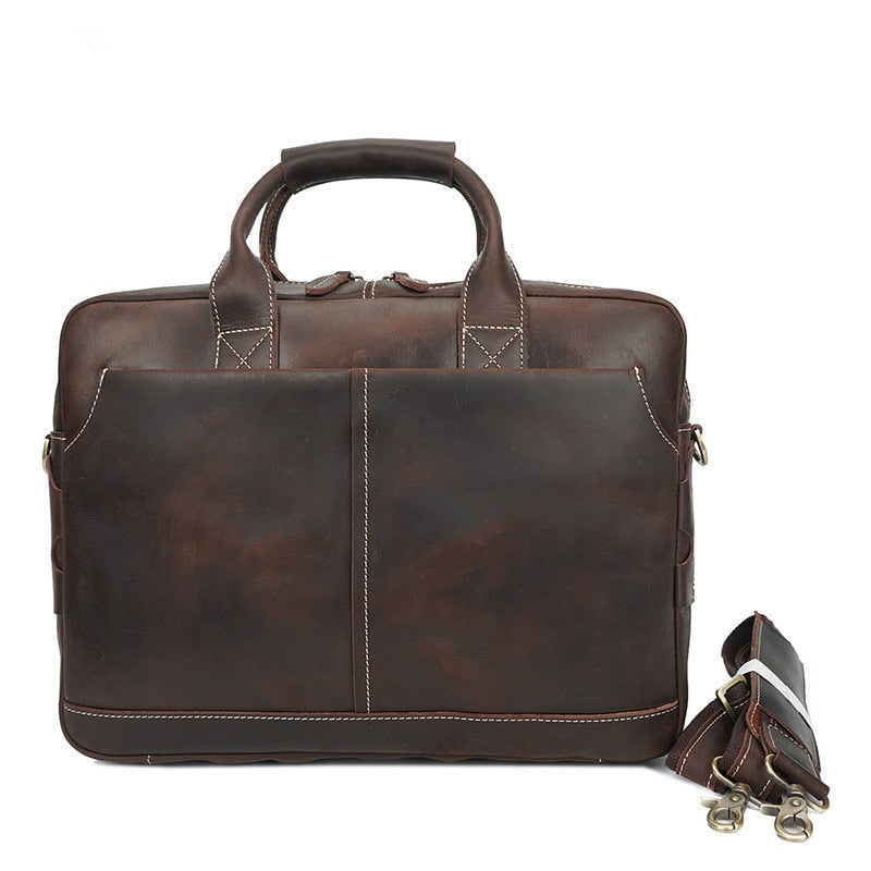 Crazy Horse Leather Brand Crossbody Shoulder 17" laptop Handbag Vintage large Male Briefcase Travel Bag